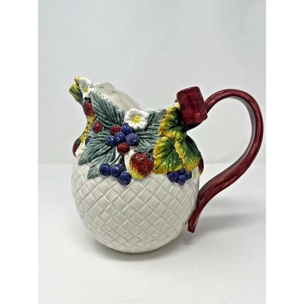 Fitz & Floyd‎ Berry Patch 1995 Ribbon Handle Pitcher Bouquet Holder